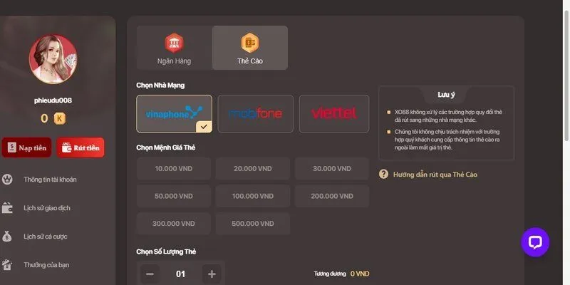 Chi tiết các bước rút tiền thông qua thẻ cào điện thoại